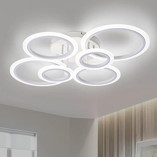 Modern LED Ceiling Light, White 6 Rings Flush Mount Ceiling Light, 4000K Lighting Fixture Ceiling Lamp for Kitchen, Bedroom, Living Room, Laundry Room