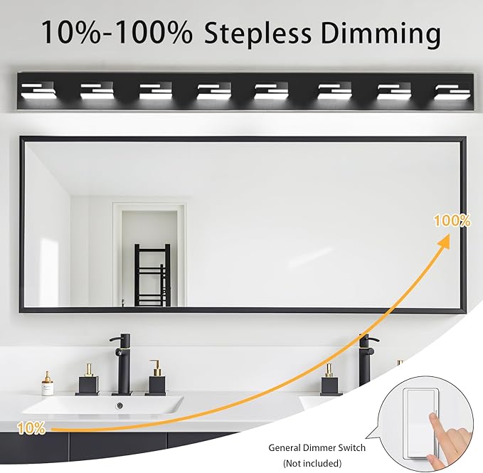 LED Modern Bathroom Vanity Light Fixtures 8-Light 5CCT Dimmable Matte Black Vanity Lights for Bathroom Lighting Fixtures Over Mirror, with 350° Rotatable Acrylic Heads, 55-inch