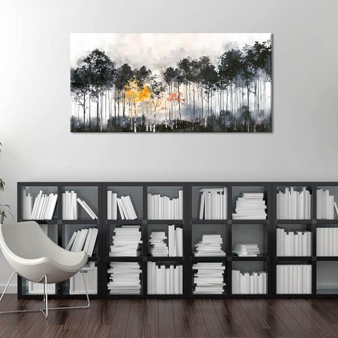 ZESTFLICKR Wall Art canvas for ink wash painting black and white trees forest traditional Chinese painting of Study office living home decoration. (20x40inch)