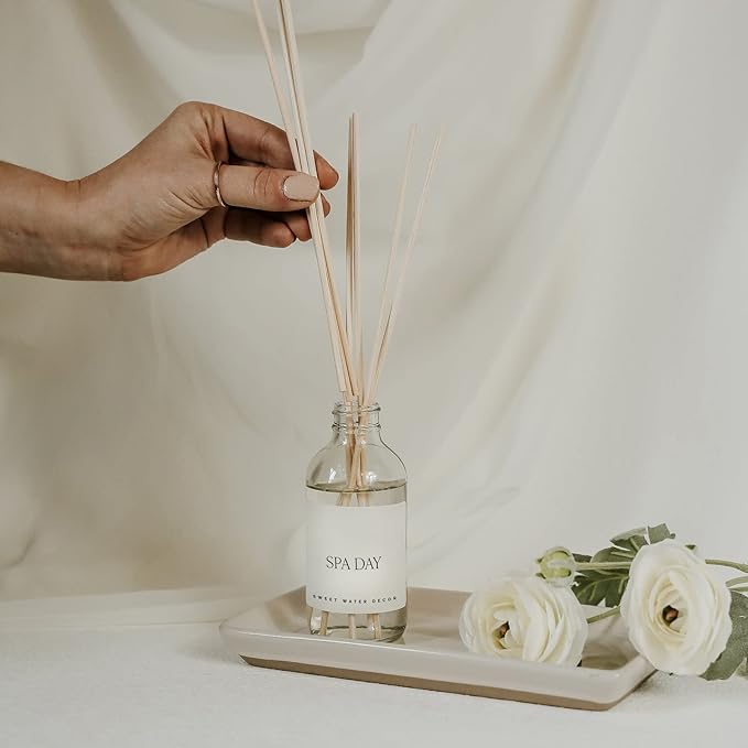 Sweet Water Decor Spa Reed Diffuser Set - Sea Salt, Wood, and Cream Scented Reed Diffuser for Home - Home Freshener Diffuser with Sticks - Long Lasting Fragrance, Made in The USA