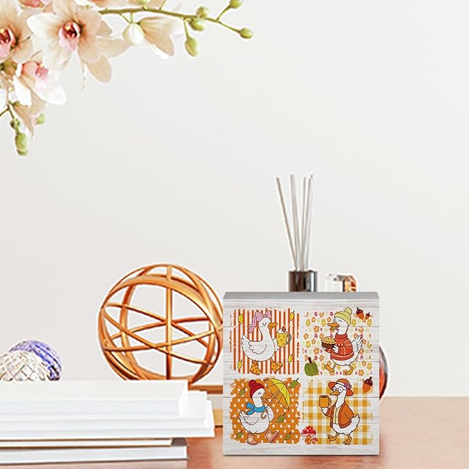 Funny Silly Goose Fall Decor for Home Office, Retro Fall Decorations, Autumn Goose Gifts for Animals Lovers Decorations for Table 5 x 5 inches (Tub 1710)