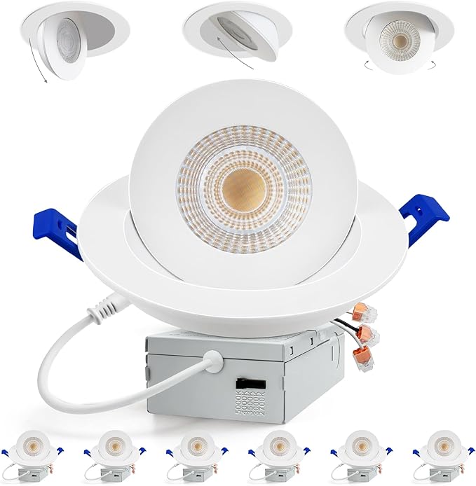 Adetu 6 Inch 360+90 Adjustable Directional Gimbal LED Recessed Lights, 5CCT Dimmable Retrofit Eyeball Can Recessed Lights with Jbox, White (6 Pack)