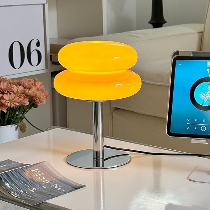 Bedroom Mushroom lamp, Medieval Modern Bedside Table lamp, dimmable Retro Egg Tart Headlight, Unique Home Mushroom Decoration Aesthetic Lovely Living Room Desk lamp (White)