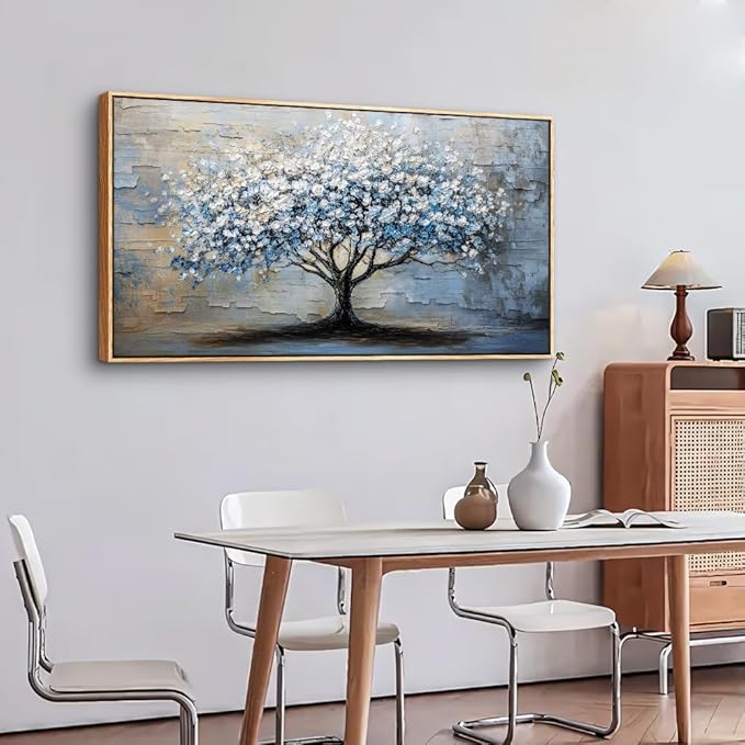 ERQINHUA Abstract Wall Art Living Room Large Wall Decor Wood Framed Art For Office Wall Pictures Blue Grey Tree Painting Canvas Printing Artwork Bedroom Restaurant Home Decoration Aesthetic 30"X60"
