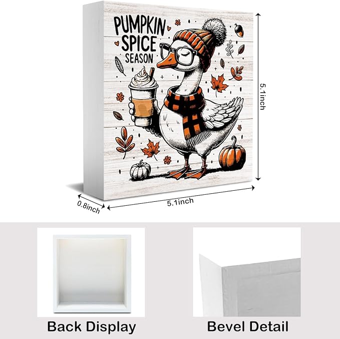 Funny Silly Goose Fall Decor for Home Office, Cute Fall Thanksgiving Decor, Autumn Pumpkin Decorations for Kitchen Gifts for Gooses Animals Lovers 5 x 5 inches (Tub 1708)