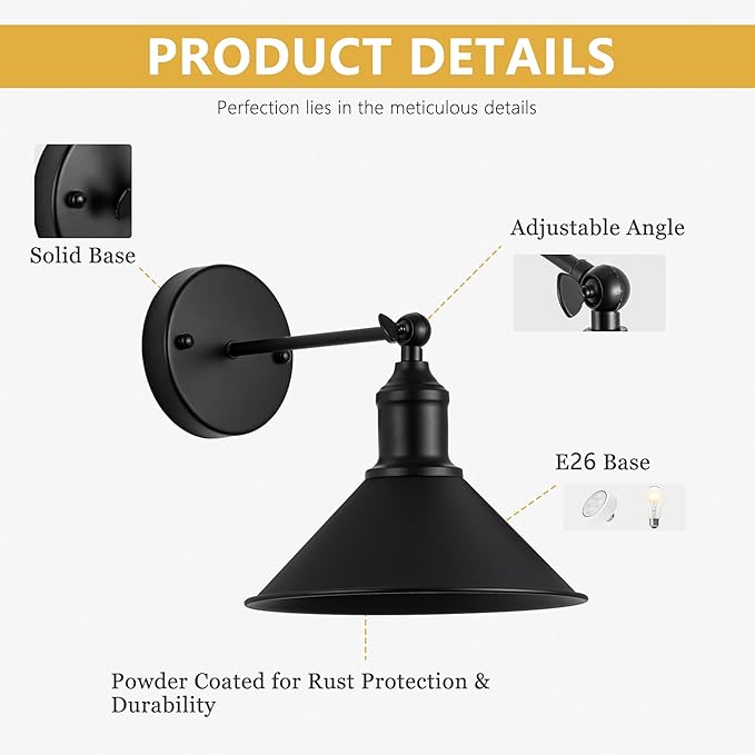 Vintage Black Wireless Battery Operated Wall Sconces, Cordless LED Wall Lights Set of 2 with Remote Control, for Bedroom, Farmhouse, Gallery - Easy Setup, Adjustable Brightness, Long-Lasting Battery