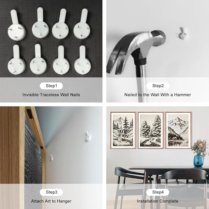 HOURIA Large Vintage Mountain Sketch Framed Canvas Wall Art Set,Modern Pine Tree Wall Decor, Natural Botanical Wall Painting,Retro Abstract Art Print for Living Room,Bedroom,Office- 16"x24"x3