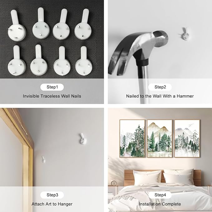 ANHUIB Large Framed Mountain Wall Art Watercolor Forest Landscape Painting Green Nature Prints Art Rustic Wall Decor Set of 3 for Living Room Bedroom Office 16x24 Inch