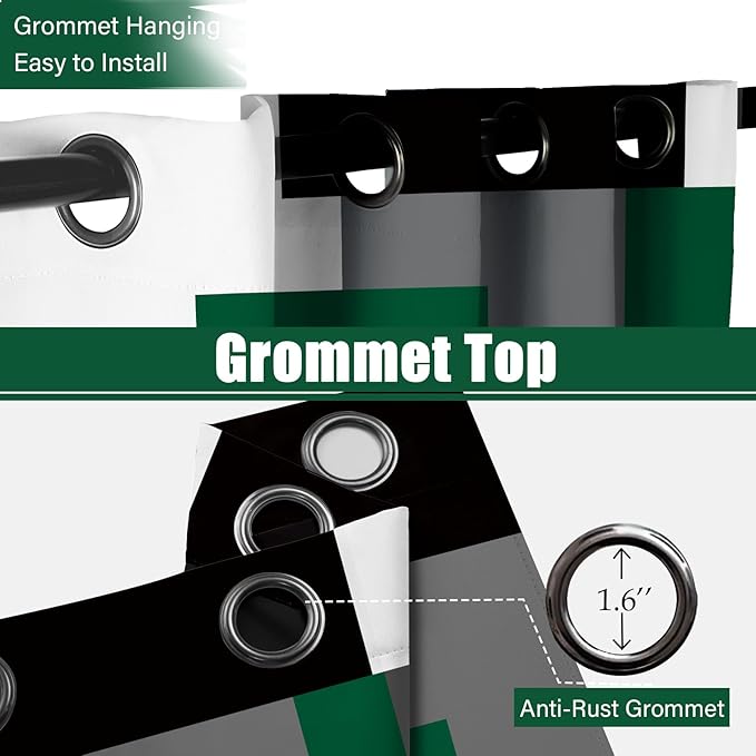 Green 100% Blackout Curtains 45 inch Length 2 Panels Set White Grey Modern Abstract Geometric Drapes for Kitchen Black Out Curtains Insulated Room Darkening Small Window Curtains, 52Wx45L