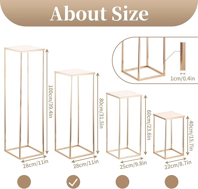 Sziqiqi Floor Vase Table Centerpieces for Reception - 10 Pcs Metal Column Geometric Flower Stand with Plates 31.5in Gold Tall Flower Display Rack Decorations for T-Stage Wedding Party Event