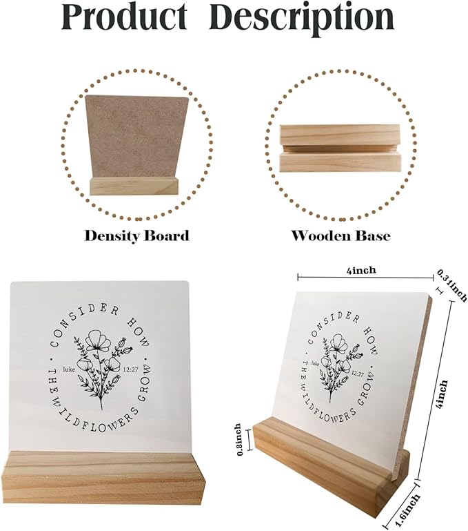 Christian Bible Verse Luke 12:27 Consider How the Wildflowers Grow Desk Small Wood Sign Signs with Wooden Stand,Inspirational Religious Sign Decor for Girls Room Dorm,Christian Gifts for Women Girls