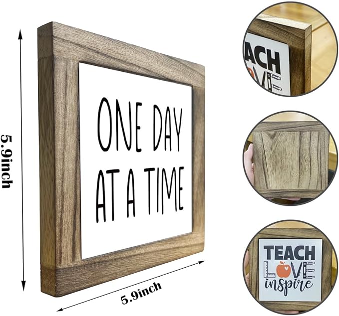 Inspirational Wood Sign, Box Wood Plaques Desk Décor, Table Art Signs, Decorative Wood Plaque, Rustic Home Sign, Farmhouse Decorations for Shelf, Office Decor Sign, One Day at A Time Sign