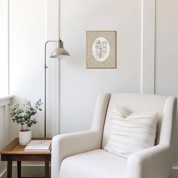 uniro Neutral Vintage Floral Wall Art Prints, Bedroom Nursery Wall Painting Canvas Prints Cottage Oil Painting, Neutral Botanical Wall Decor, Vintage Art Pictures for Bathroom Nursery Room Decor Farmhouse Wall Decor( 8" x 10"-UNFRAMED)