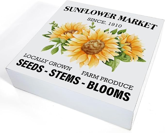 Summer Sunflower Sign Decor Sunflower Market Wood Block Sign Farmhouse Home Desk Table Shelf Decoration