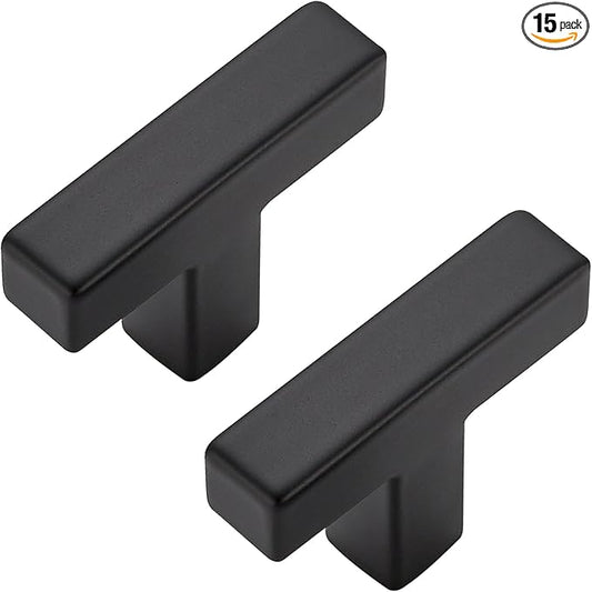 15 Pack Matte Black Cabinet Knobs - Kitchen Cabinet Knobs Black Cabinet Pulls for Kitchen Cabinet Drawer Stainless Steel Dresser Knobs for Cabinet Hardware 2in Length Single Hole Square