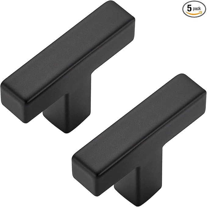 5 Pack Matte Black Cabinet Knobs - Kitchen Cabinet Knobs Black Cabinet Pulls for Kitchen Cabinet Drawer Stainless Steel Dresser Knobs for Cabinet Hardware 2in Length Single Hole Square