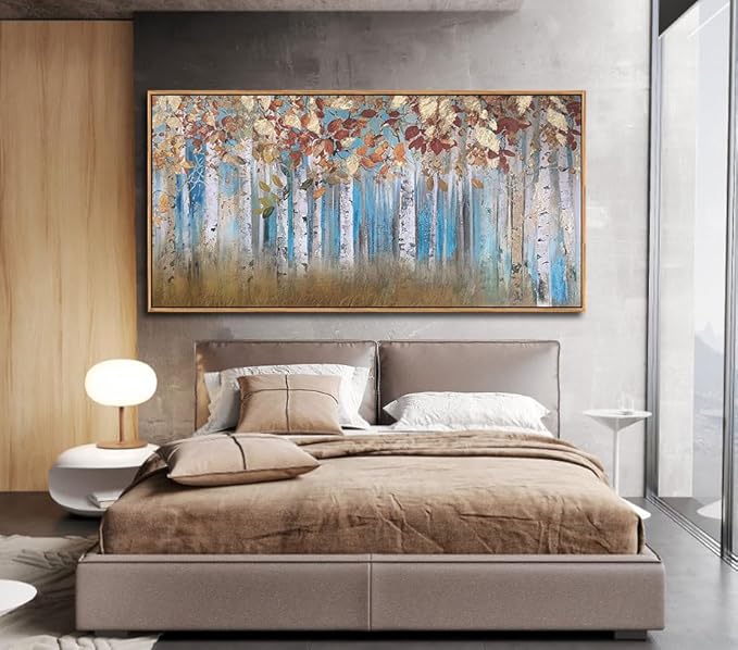 YCPRIMER Birch Tree Canvas Wall Art Landscape Yellow Picture Wall Decor for Living Room Large Bedroom Wall Decor Above Bed Artwork for Walls 29×58IN