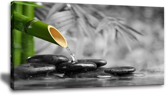 Yxbhhym Zen Decor Canvas Wall Art for Living Room Black and White Wall Art Green Room Decor Stone Zen Artwork Picture Meditation Poster Bedroom Wall Decor Office Yoga Spa Kitchen Decoration Framed