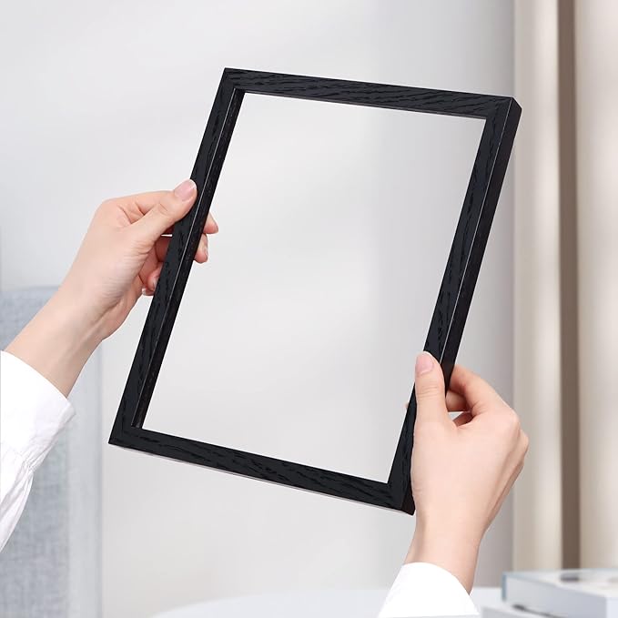 Black Picture Frames 11x14 Set of 3, Light Wood 11 x 14 Frames for Wall, Solid Oak Wood Frame 11 by 14 with Tempered Glass, 11x14 Frame with Mat for 8x10, Black 11x14 Poster Frames