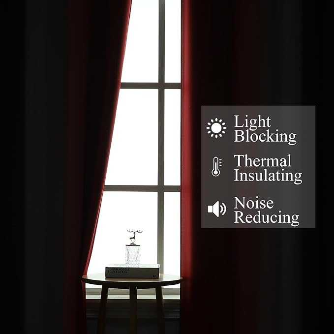 Estelar Textiler Ombre Red and Black Curtains 45 Inch Length 2 Panels, 100% Blackout Curtains for Living Room, Grommet Thermal Insulated Drapes, Full Light Blocking Curtains for Bedroom, 42x45 Inch