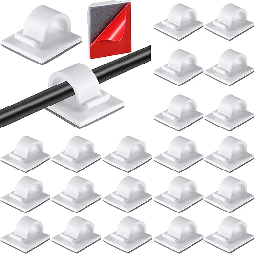 Namalu 60 Pieces Mini Cable Clips Hooks Christmas Light Clips Self Adhesive Light Hooks Cord Clips for Desk Outdoor String Lights(Small,White)