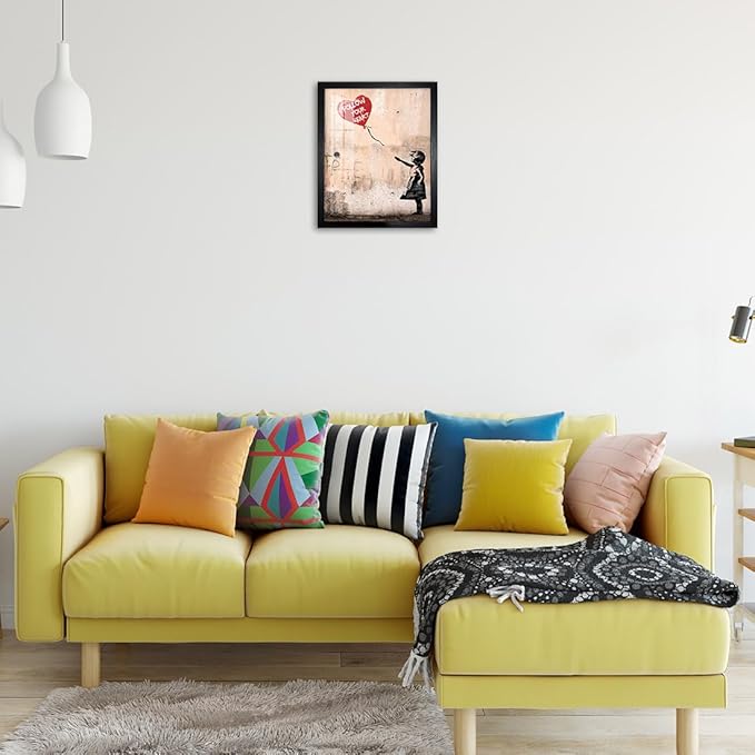 Biufo Banksy Canvas Wall Art Decor, Graffiti Print Picture Pop Street Art, Girl with Balloon Poster, Bedroom Home Wall Decor (10L x 8W, Framed)