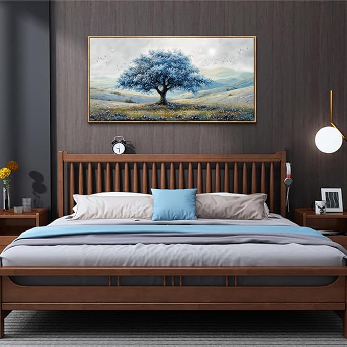 ZUITINGHUA Wood Framed Canvas Wall Art For Living Room Wall Decor For Bedroom Modern Office Wall Decoration Blue Tree Landscape Paintings Farmhouse Pictures Artwork Aesthetic Home Decor 20x40 In