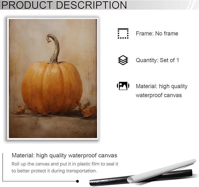 Fall Wall Decor Canvas Print posters Pumpkin Still Life Painting Wall art Rustic Fall Art Vintage Autumn Wall Print Halloween Autumn Decor Thanksgiving 12x16 Unframed