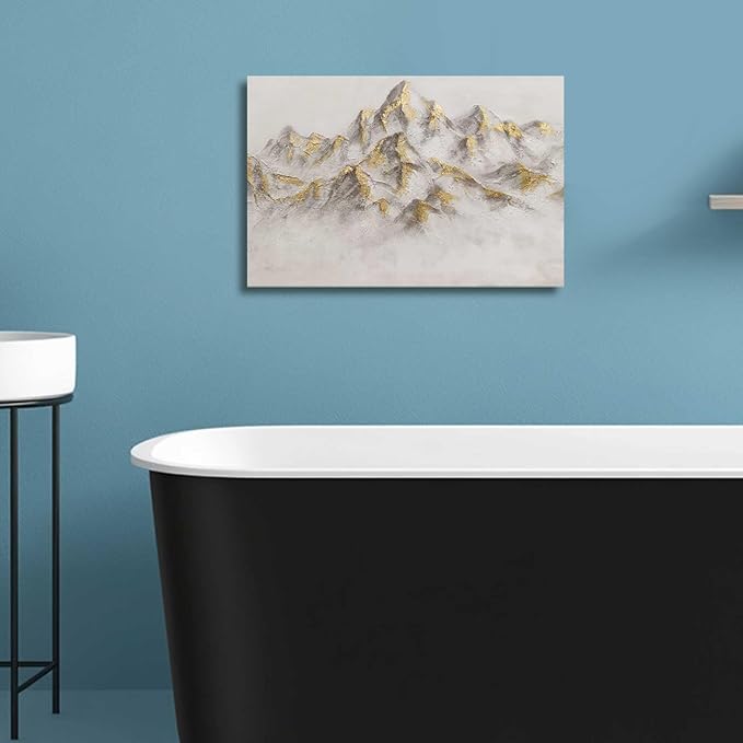 Nature Poster Prints Gold Art for Walls Mountain Picture Canvas 12"x16" Neutral Hanging Wall Art for Bedroom Office Kitchen