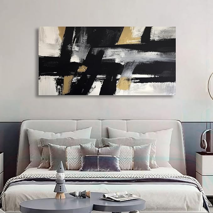 Abstract Canvas Wall Art for Living room Office Bedroom Black White Wall Art Print Oil Paintings Modern Gray Yellow Marble Pictures Cool Wall Decor Artwork Waterproof Ready to Hang - 20in * 40inch