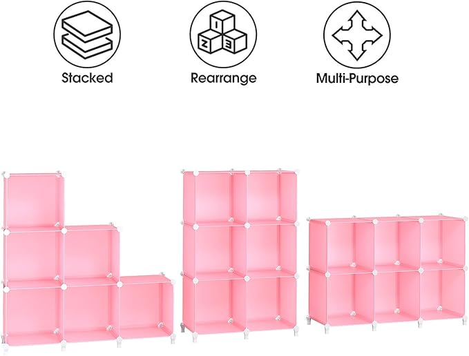HOMIDEC 6-Cube Storage Shelf, Storage Bookcase Bookshelf with Metal Hammer, Storage Cubes Organizer Cabinet for Kids, Closet, Bedroom, Bathroom, (11.8x11.8x11.8 inch), Light Pink