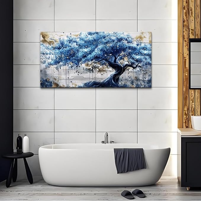 ERQINHUA Canvas Wall Art For Living Room Large Wall Decor For Bedroom Office Decor Blue Tree Wall Paintings Farmhouse Abstract Watercolour Pictures Artwork Home Decor Ready To Hang Posters 24"X48"
