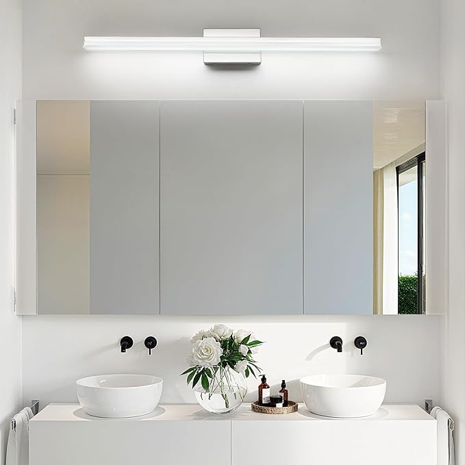 SineRise 40-Inch LED Modern Bathroom Vanity Light Bar, Chrome Modern Acrylic Bathroom Wall Lighting Fixtures Over Mirror (Cool White 6000K)