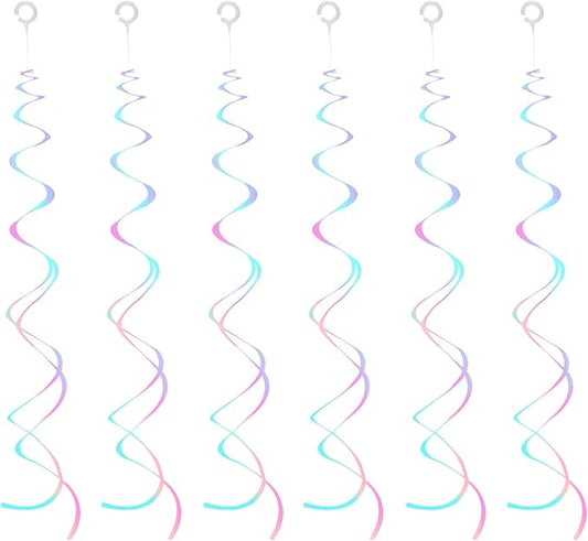 30 Pieces Iridescent White Hanging Swirls, Foil Swirl Hanging Decorations Plastic Steamers for Ceiling, Dangling Whirls Wedding Baby Shower Birthday Party Decorations