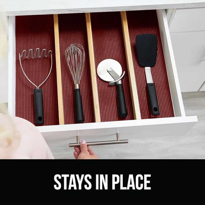 GORILLA GRIP powerGRIP Drawer Shelf and Cabinet Liner, Thick Strong Hold, Non-Adhesive Liners Protect Kitchen Cabinets and Cupboard, Bathroom Drawers, Easy Install, Breathable Mat, 20" x30', Red