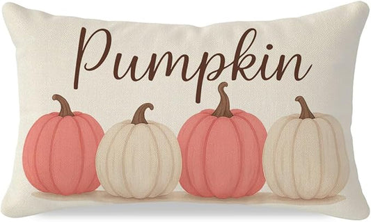 PANDICORN Fall Throw Pillow Covers 12x20, Blush Pink Pumpkin Fall Decorations for Home Decor, Thanksgiving Autumn Lumbar Decorative Cushion Case for Living Room Bedroom Sofa Couch