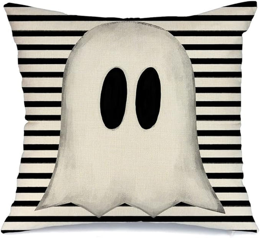 AACORS Halloween Throw Pillow Cover 16X16 Inch White Ghost Striped Decorations Holiday Farmhouse Cushion Case for Home Sofa Couch Decor AA012-16