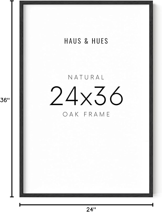 HAUS AND HUES 24"x36" Black Oak Wood Frames -24"x36" Picture Frames for Wall, 24"x36" Black Picture Frame, Poster Frame 24"x36" Frames for Wall, 24"x36" Poster Frame Black, Frames 24"x36"