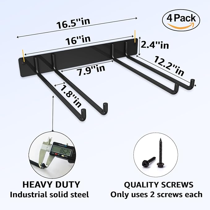 YYR Folding Chair Storage Rack, Garden Tool & Foldable Chairs Organizer Hangers for Garage Organization, Lawn, Beach, Camping, Yard Chairs Hooks Wall Mount, Soild Metal Max Load 480 LBS - 4 Pack