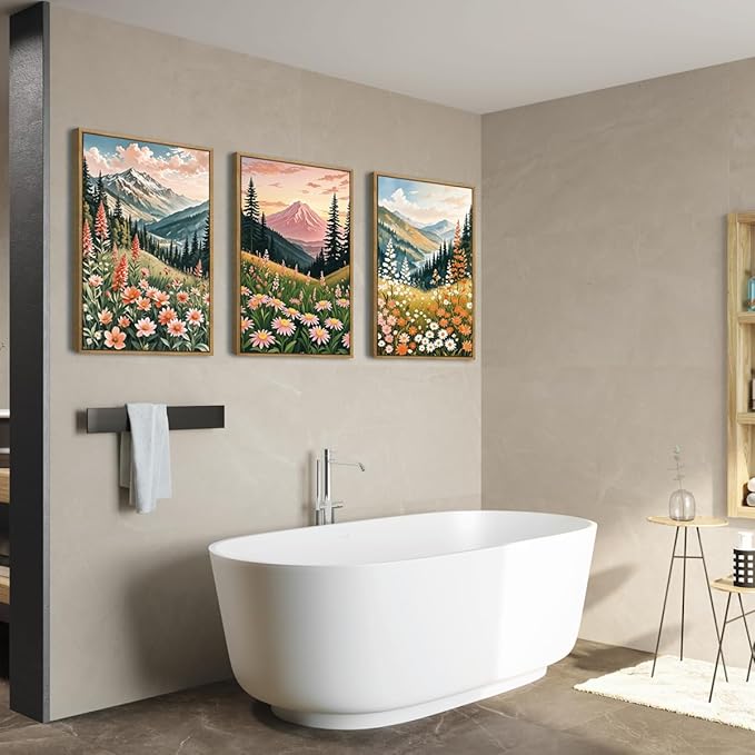 ANHUIB Colorful Landscape Wall Art 16x24 Inch Abstract Mountain Forest Wall Decor Wildflower Blossom Artwork Nature Scenery Painting Set of 3 for Living Room Bedroom Dining Room