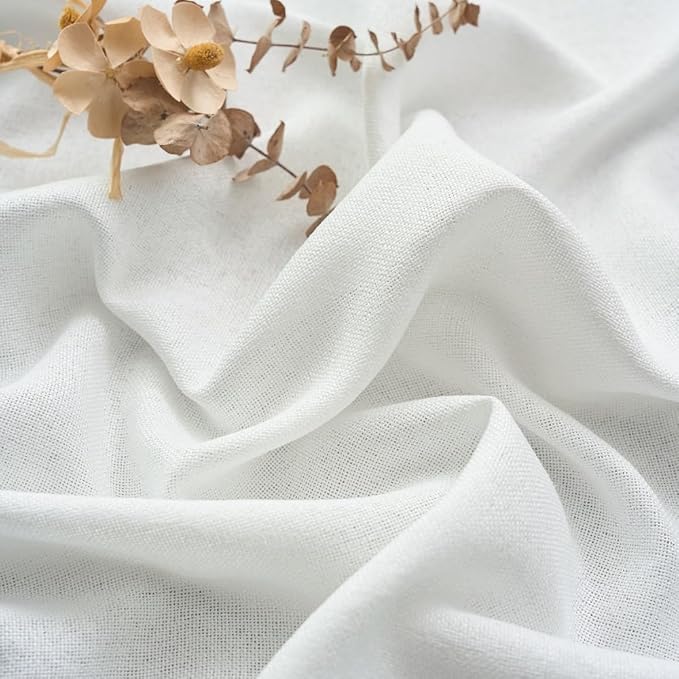 Off White Thick Linen Semi Sheer Pinch Pleated Curtains 90 Inches Long, 50 Inches Width, Elegant Light Filtering Drapes Set of 2, Window Curtain with Hooks