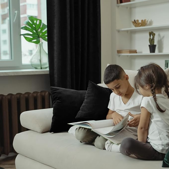 BGment Halloween Black Velvet Curtains 96 Inches for Living Room, Blackout Thermal Insulated Curtains Window Treatments with Back Tab and Rod Pocket for French Door, Set of 2 Panels, 52 x 96 Inch