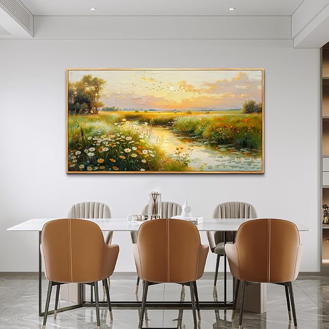 ZUITINGHUA Wood Framed Canvas Wall Art For Living Room Large Wall Decor For Office Bedroom Decorations Pastoral Scenery Picture Water edge Painting Artwork Ready To Hang Home Decor 30x60 In