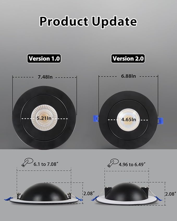 Adetu Recessed Lighting 6 inch, 360°+90° Adjustable Directional 6 inch 5CCT Gimbal Black Led Recessed Lighting, 2700K-5000K Dimmable Retrofit Eyeball Can Recessed Lights with Jbox, ET(Black-12 Pack)