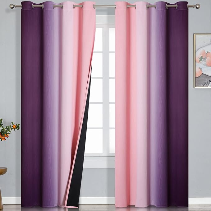 Estelar Textiler Purple and Pink Ombre Blackout Curtains 102 Inches Long 2 Panels Set, Thermal Insulated Drapes for Bedroom, Full Light Blocking Grommet Gradient Curtains for Living Room, 52Wx102L