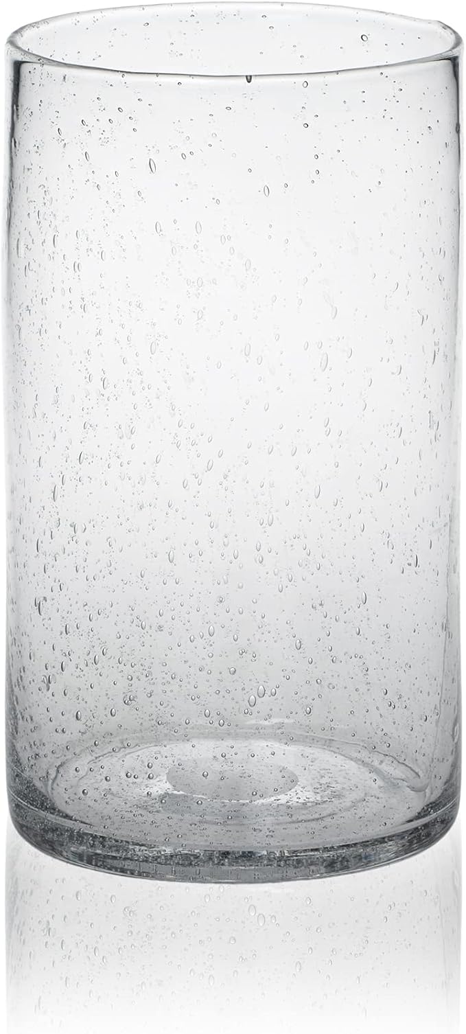 ARIAMOTION Hurricane Candle Holder for Pillar Glass Cylinder Vase Modern Rustic Centerpiece Clear Seeded Home Decor for Kitchen Table Living Room 8" H 1 Pack