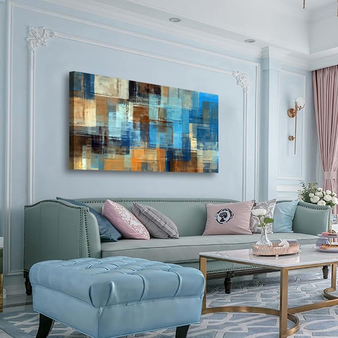 Colour Abstract Pictures Canvas Wall Art for Living room Office Bedroom Wall Decor,Abstract Wall Art Print Paintings Modern Cool Blue Yellow Artwork Waterproof Ready to Hang-20x40inch