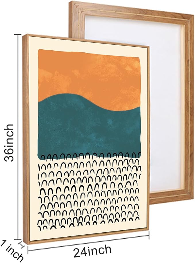 HPINUB Boho Abstract Framed Canvas Prints Wall Art Set, Mid-Century Color Block Shape Wall Decor, Minimalist Illustrations Art Photos for Living Room, Bedroom, Dining Room, Office, Bathroom-24 x36 x3