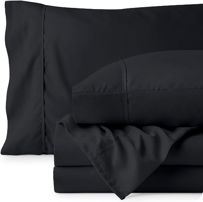 Bare Home Twin XL Sheet Set - 1800 Ultra-Soft Microfiber Twin Extra Long Bed Sheets - Double Brushed - Deep Pockets - Easy Fit - Extra Soft - 3 Piece Set - Bed Sheets & Pillowcases (Twin XL, Black)