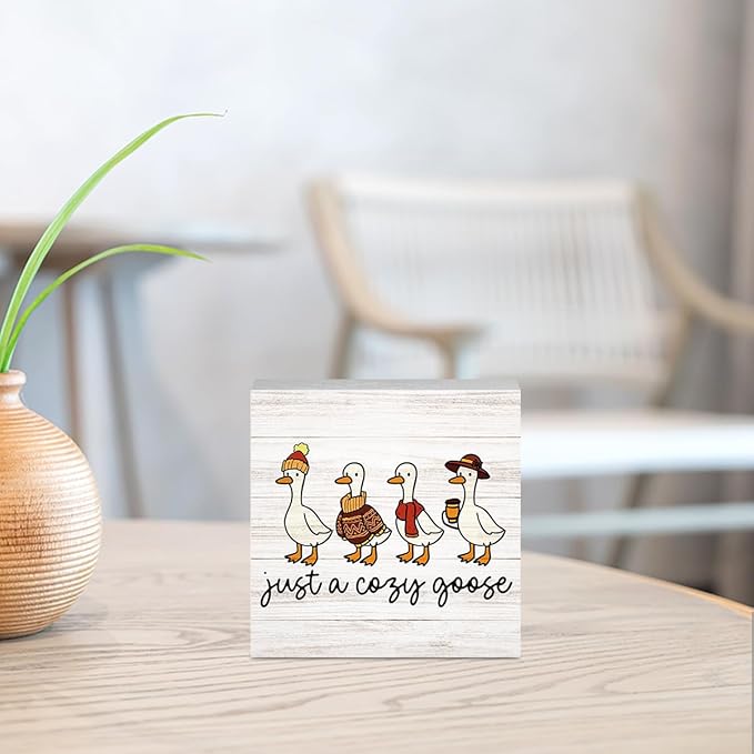 Just a Cozy Goose Fall Decorations for Home Office Funny Silly Goose Fall Decor, Autumn Goose Gifts for Animals Lovers Autumn Holiday Decor for Coffee Bar 5 x 5 inches (Tub 1704)